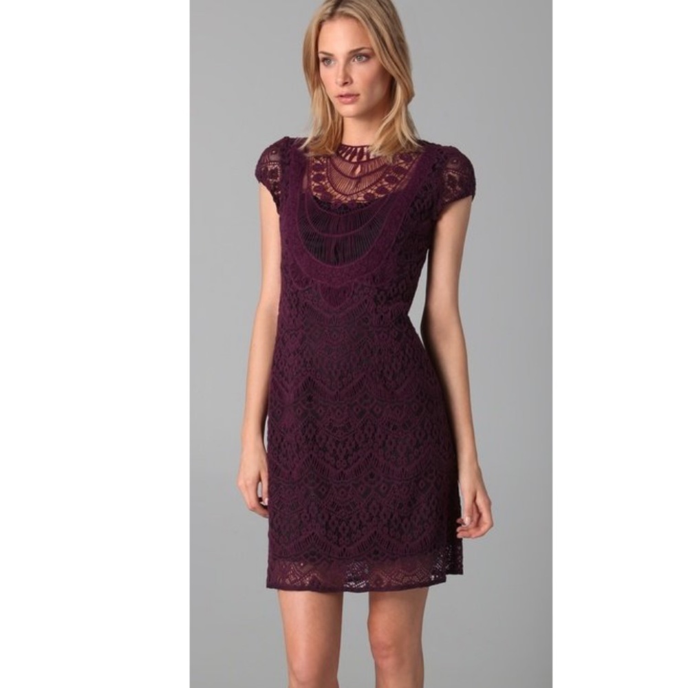 Nanette Lepore Plum Purple Short Sleeve Have A Fling Frock Dress